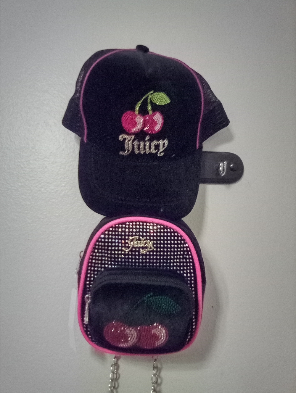 Juicy Couture Black Velour Cap & Matching Itty Bitty Backpack